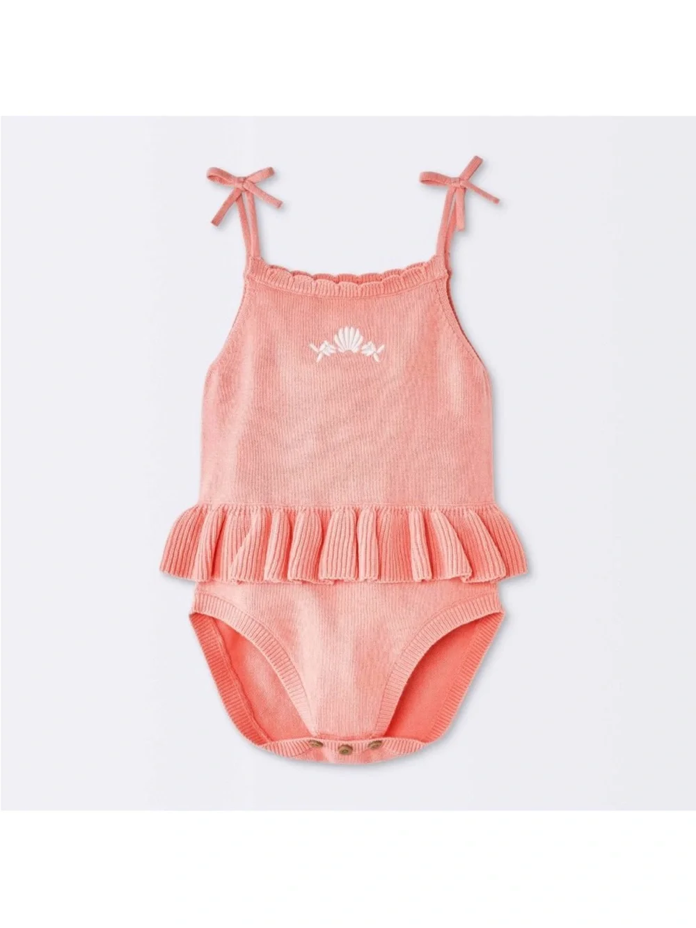Kids Coral Ruffled One-Piece Romper